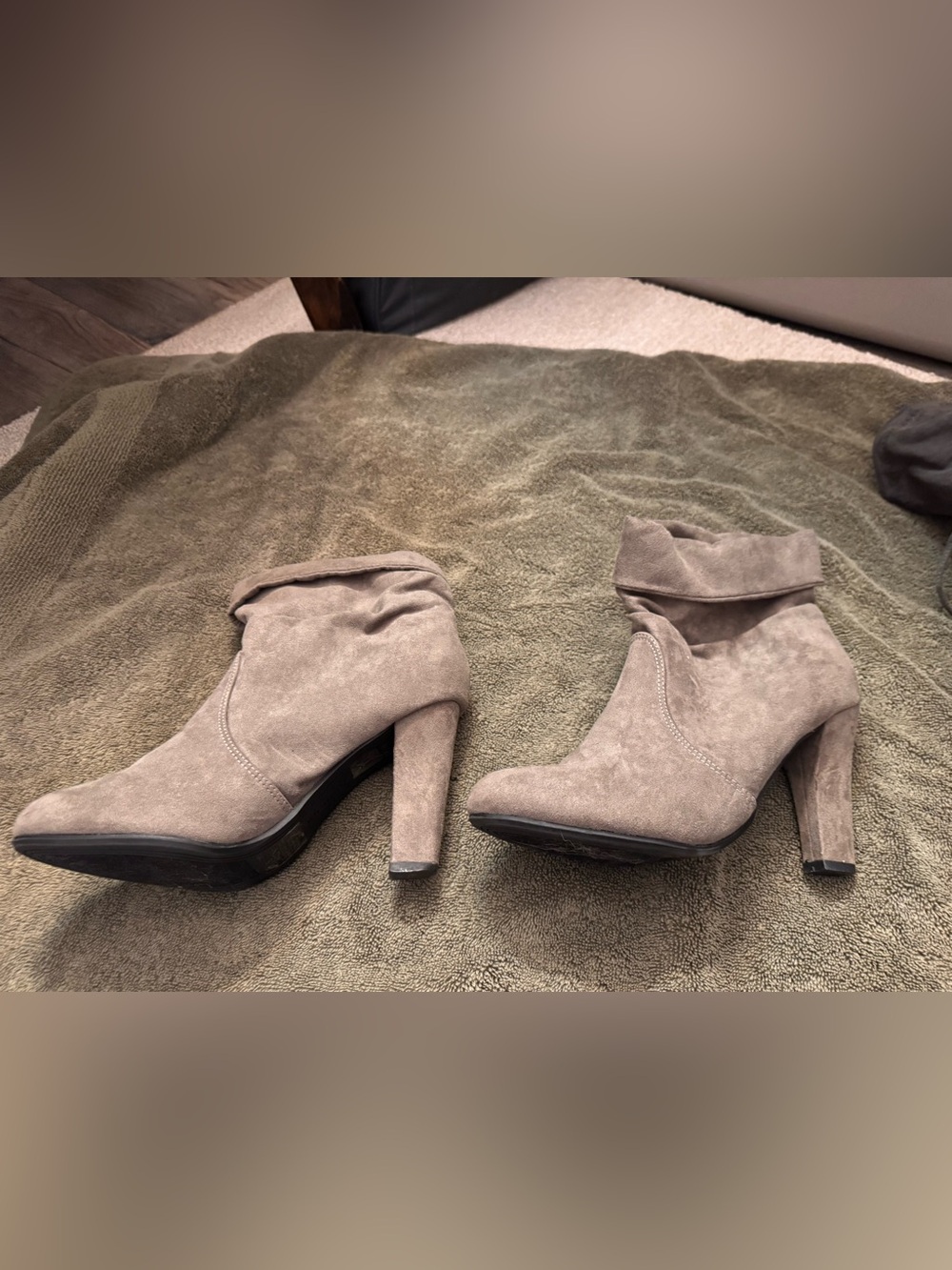 Taupe Suede High Heel Ankle Boots - Women's Fashion Booties